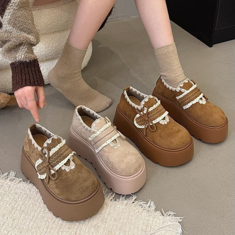 Hellomyshoes G33 รองเท้าแฟชั่นเกาหลี สุดน่ารัก ทนทาน แข็งแรง หนังนิ่ม ผ้ากำมะหยี่ มินิมอล พร้อมส่งจากไทย เสริมสูง 6 CM.