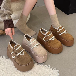 Hellomyshoes G33 รองเท้าแฟชั่นเกาหลี สุดน่ารัก ทนทาน แข็งแรง หนังนิ่ม ผ้ากำมะหยี่ มินิมอล พร้อมส่งจากไทย เสริมสูง 6 CM.