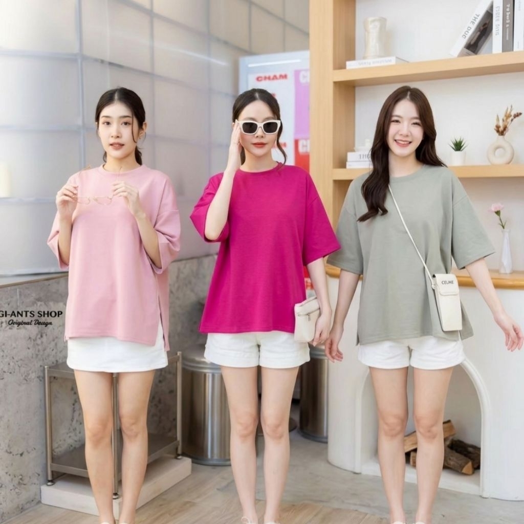 GI-ANTS (หน้าผ้า46") เสื้อยืดคอกลมผ่าข้างทรงOversizeไหล่ตก