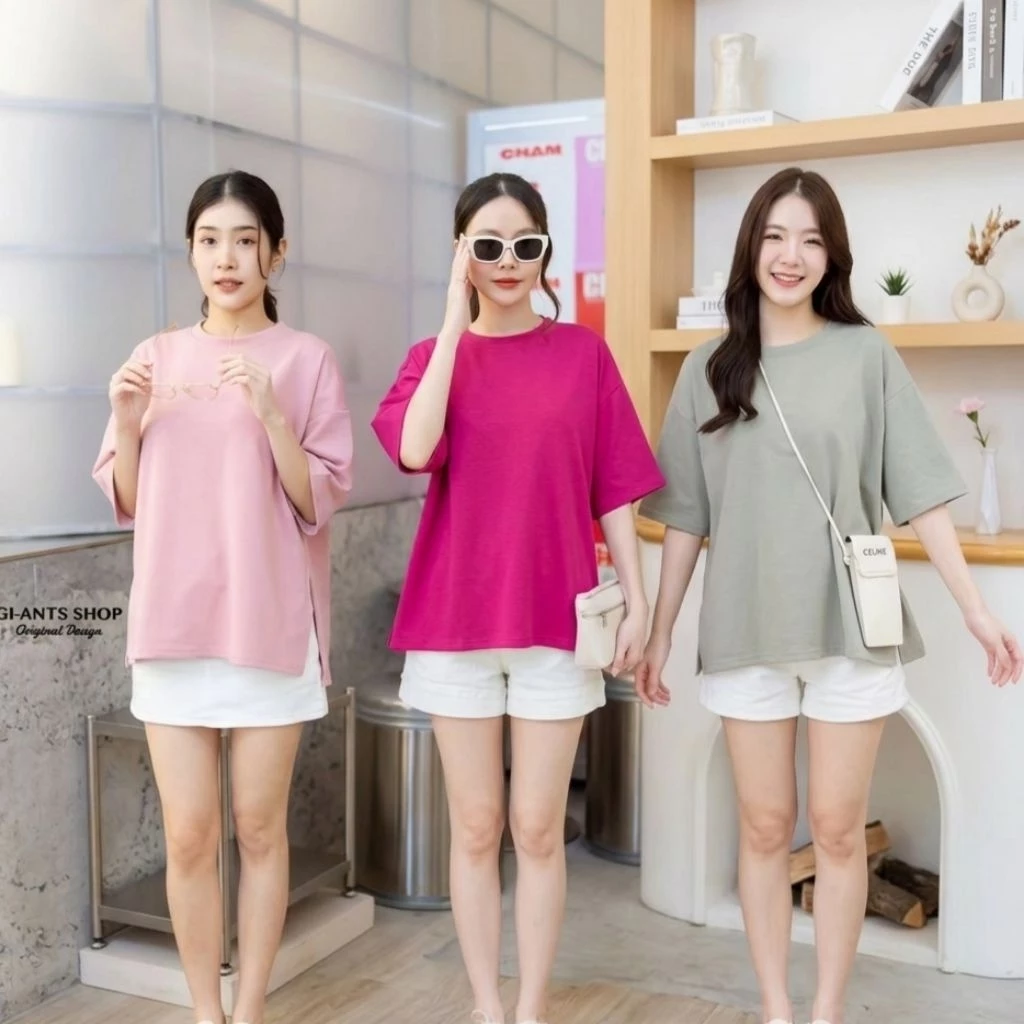 GI-ANTS (หน้าผ้า46") เสื้อยืดคอกลมผ่าข้างทรงOversizeไหล่ตก
