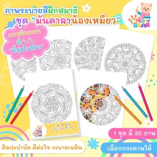 ภาพระบายสีมันดาลา สำหรับผู้ใหญ่และเด็ก ชุด "Doodle Cat Mandalas" / 20 แผ่น / เลือกกระดาษได้
