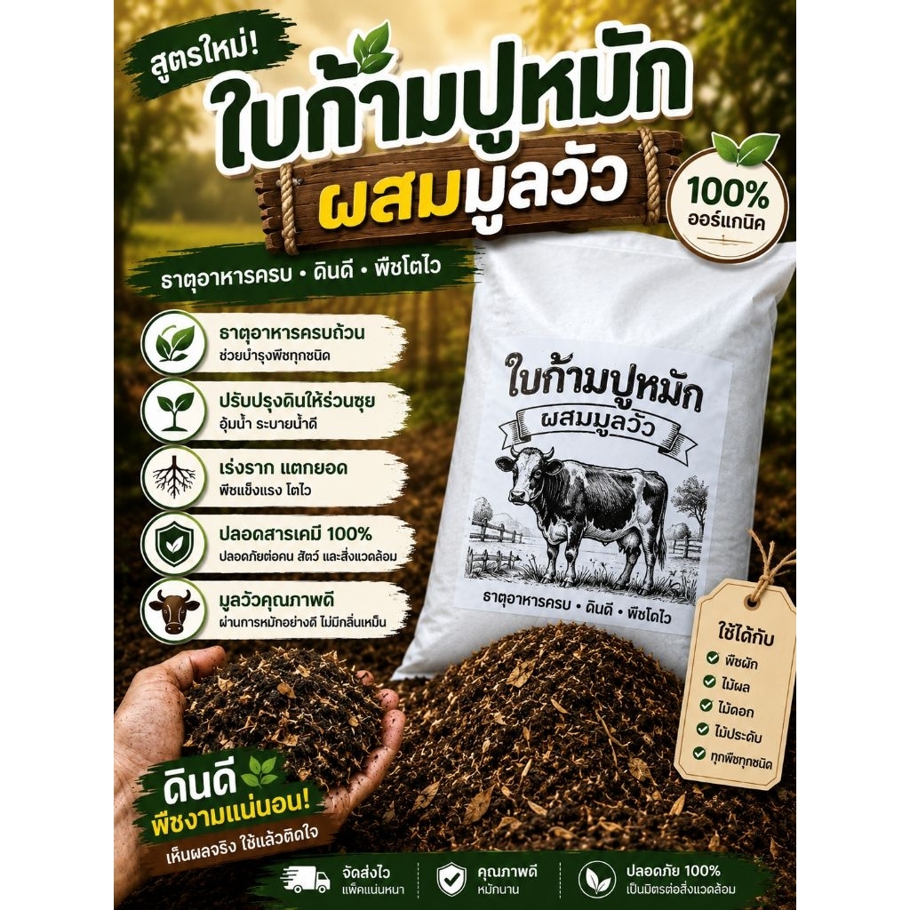 ใบก้ามปูหมักผสมมูลวัวบดละเอียดขนาด1กิโลกรัม