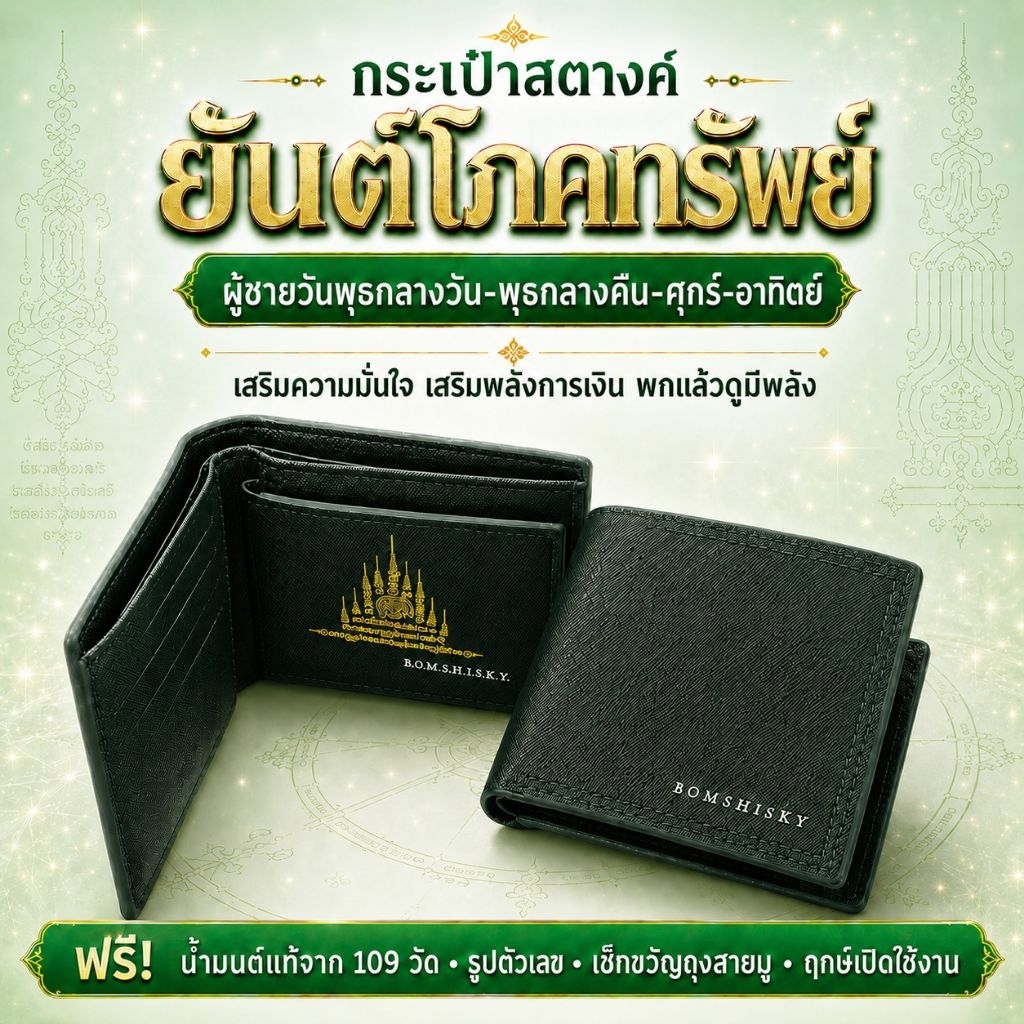 [ มีของแถม ] กระเป๋าสตางค์ผู้ชาย ลงยันต์โภคทรัพย์เก้ายอดสีทอง