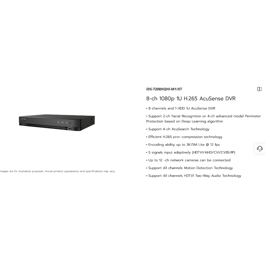 เครื่องบันทึกกล้องวงจรปิด DVR Hikvision iDS-7208HQHI-M1/XT (8 ช่อง)