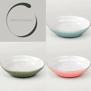 จานกลมเซรามิค 7.5/8/9นิ้ว มี3สี ฟ้า สีเขียว ชมพู จานเวฟได้ อบได้ ล้างเครื่องได้ มินิมอล