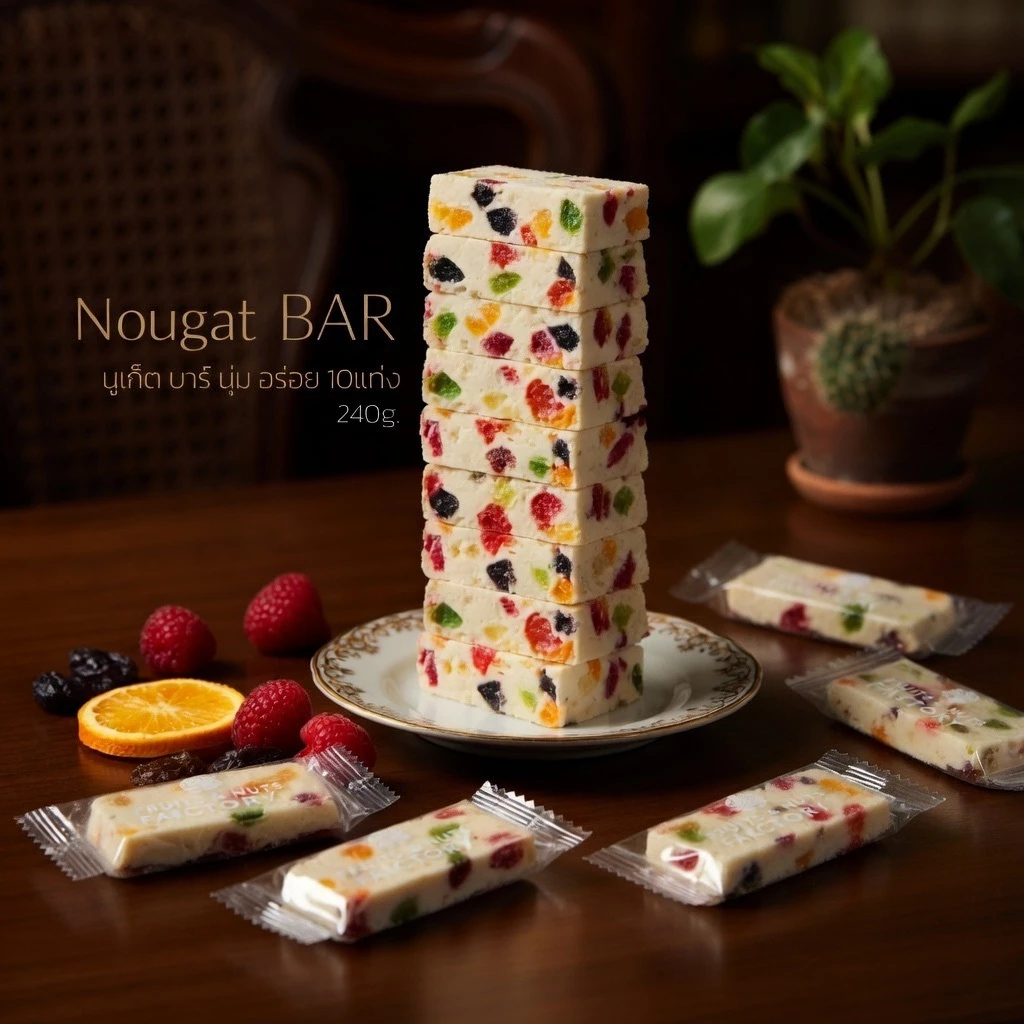 🌈NEW Nougat Bar🌈นูกัตบาร์(ผลไม้) 220g 10ชิ้น เครื่องผลไม้แน่นๆเคี้ยวเล่นเพลินหอมหวานอร่อยหนุบหนับไม่เหนียวกัดตรงไหนก็ฟิน