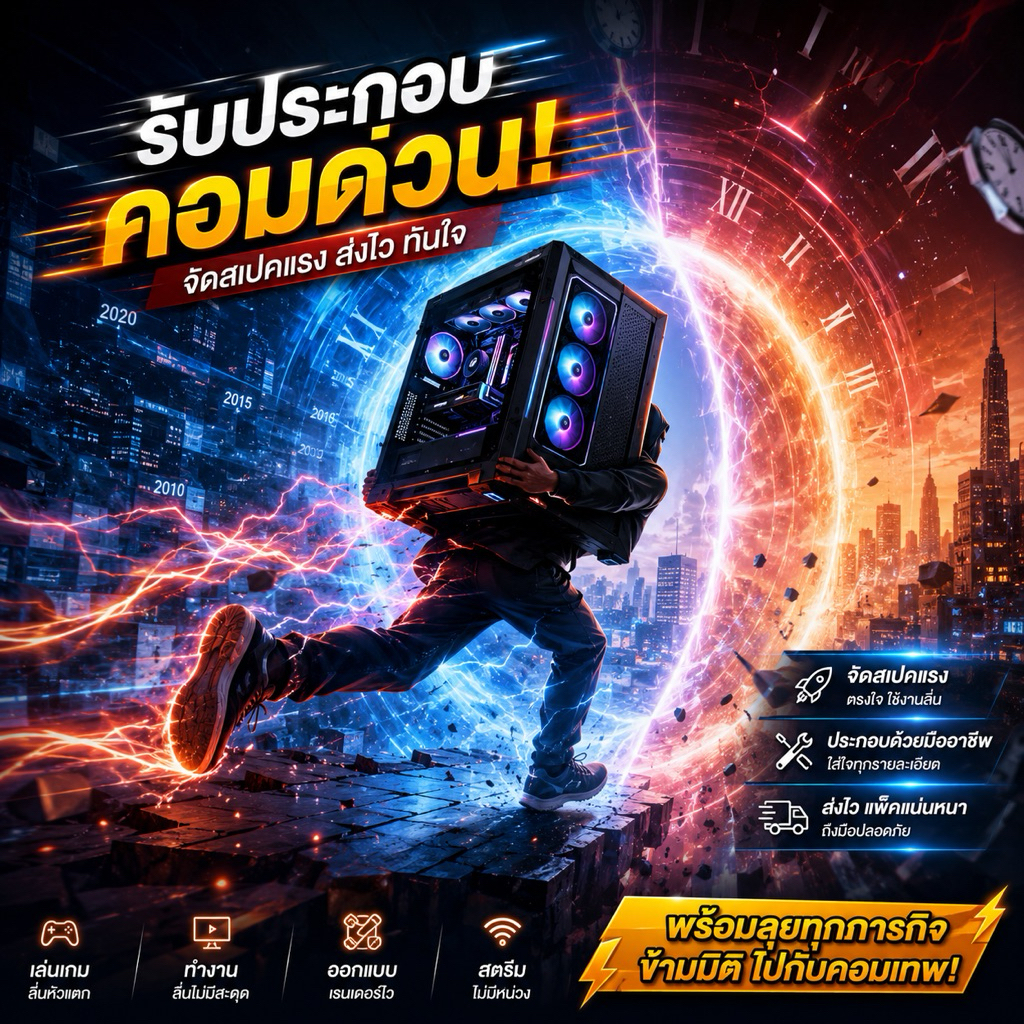คอมประกอบพร้อมใช้ 🔥มีบริการประกอบคอมด่วน ส่งด่วน🔥 i5 12400F RYZEN 5 5500 RAM 16 SSD 256 PSU 550w 80+