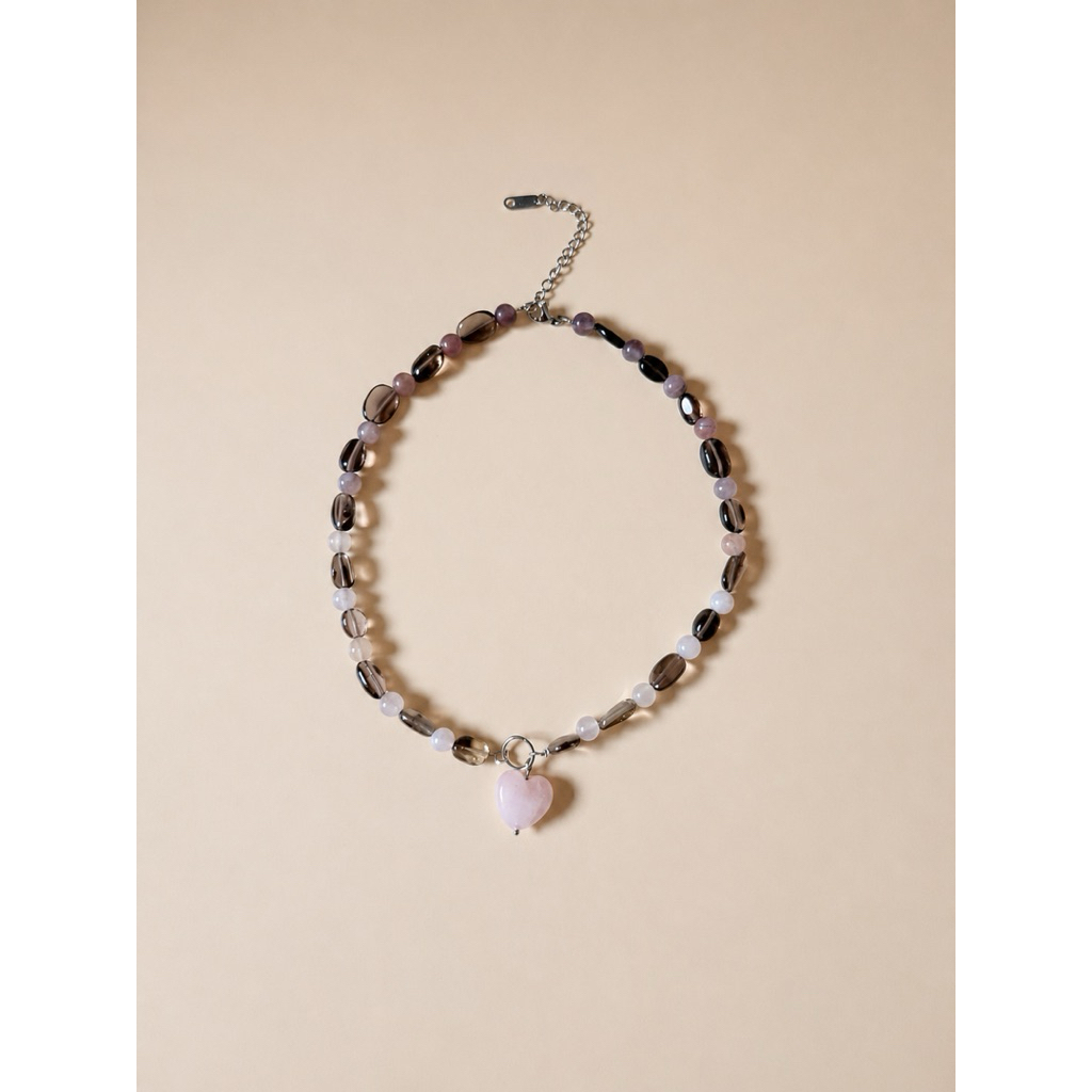 ☕ Mocha Blush Drift Pendant สร้อยคอหินแท้ Smoky Quartz Rose Quartz