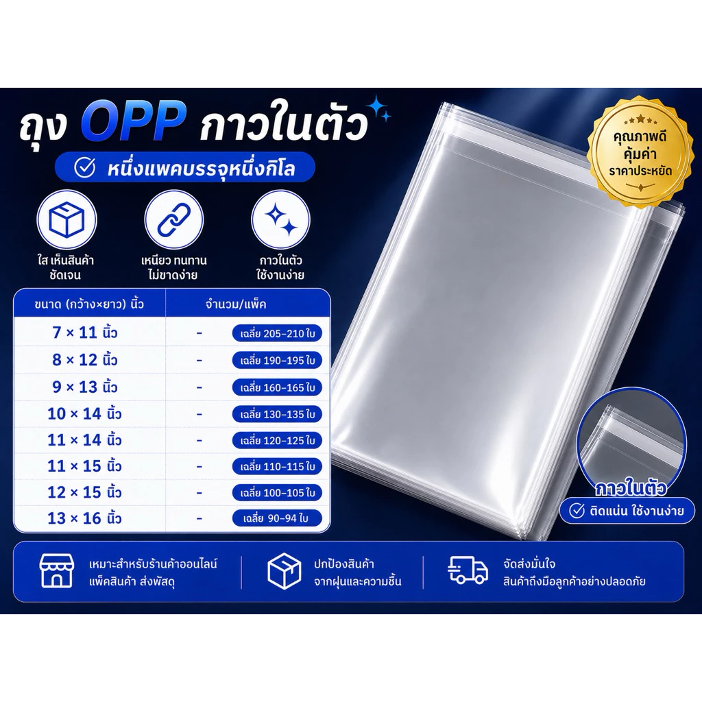 ถุงแก้วOPP(ฝากาว) 109บาท/1กิโล(ทุกไซส์)หนา80ไมครอน