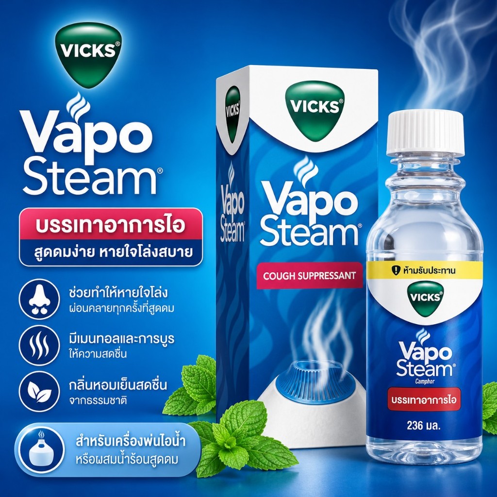 Vicks VapoSteam น้ำยาสำหรับใช้ในเครื่องพ่นไอและเครื่องเพิ่มความชื้น บรรเทาอาการไออันเนื่องมาจากหวัด