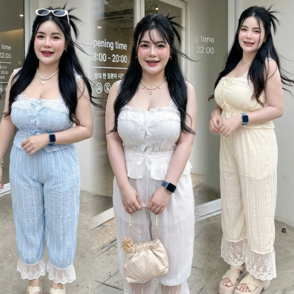 ชุดเซตคุณหนูโรซี่ลูกไม้ 🌥️🩵อก32-46 เอว28-40 สพ50