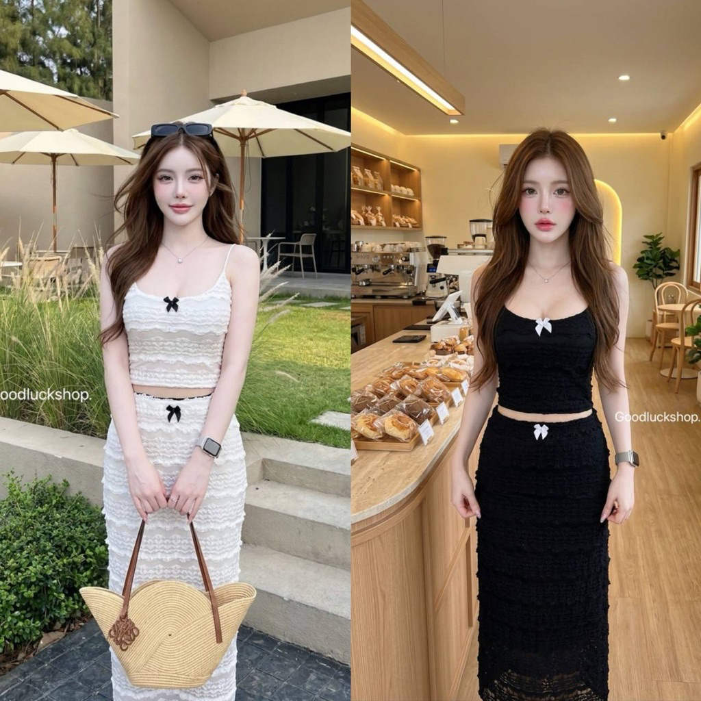 LILY เซ็ต 2 ชิ้น[เสื้อ+กระโปรง]เซ็ตลูกไม้สวยแบบตัวมารดา ชุดเซ็ตน่ารักๆ ชุดเซ็ตใส่เที่ยว ชุดสวยๆ
