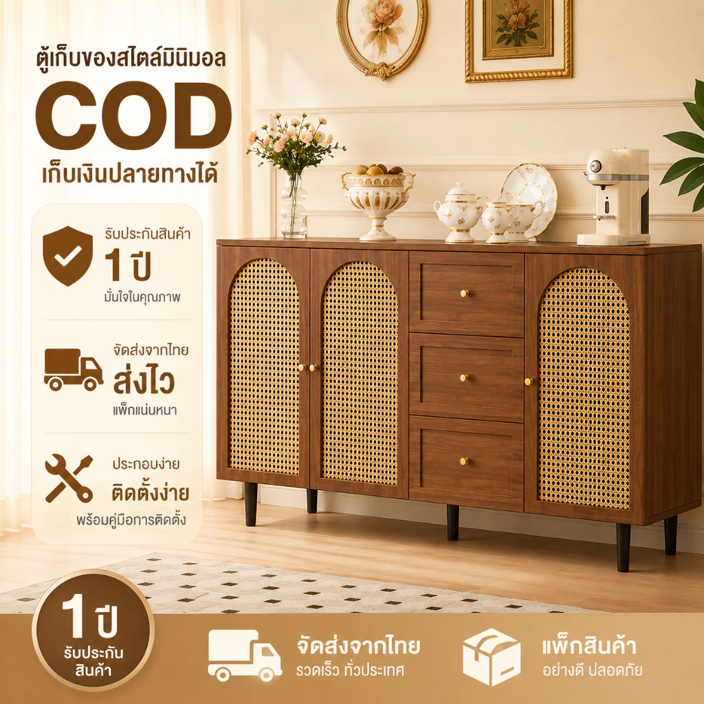 ตู้ไซด์บอร์ดสไตล์ฝรั่งเศส ตู้หวายสไตล์มินิมอล - รูปที่ 1