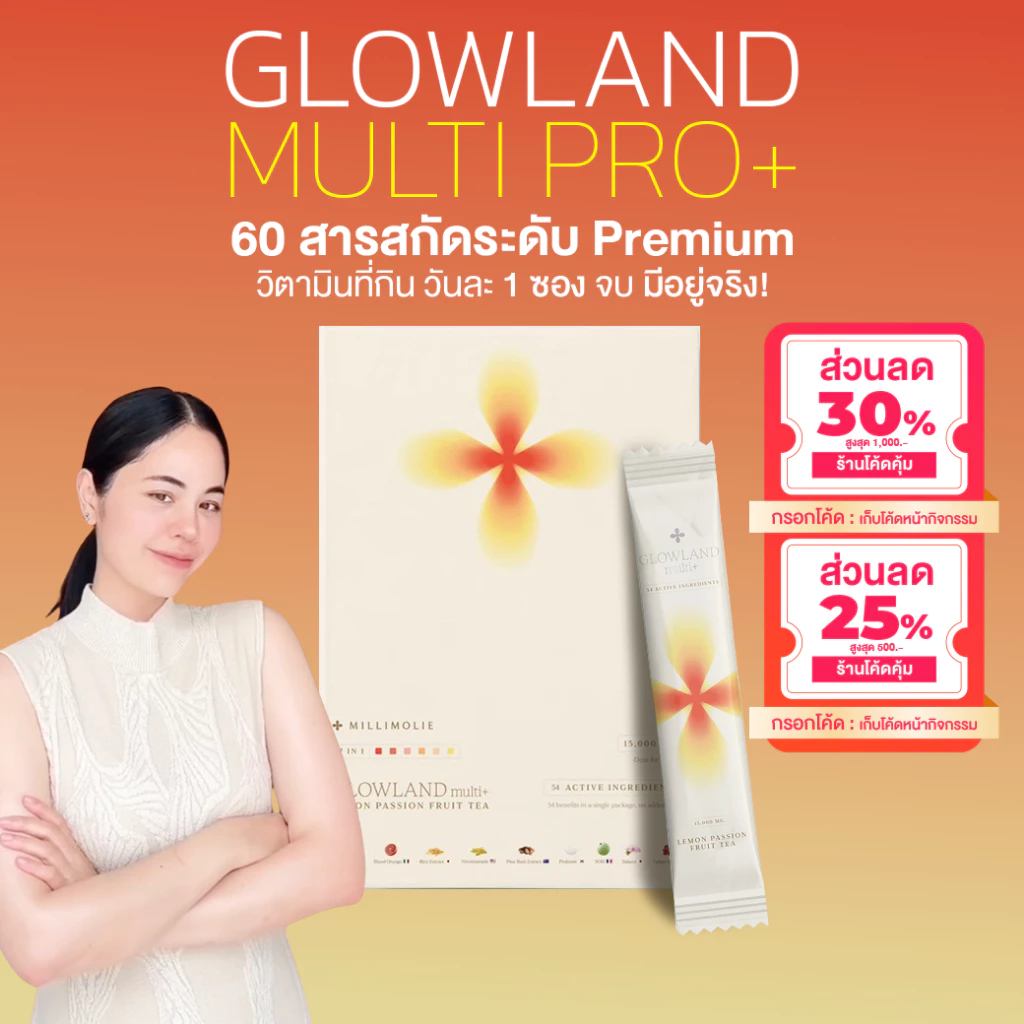 [พร้อมส่ง60สารสกัด] Glowland สูตรใหม่ Multi PRO+ วิตามินผิว วิตามินกันเเดด ผิวออร่า ลดหมองคล้ำ อาหารผิว