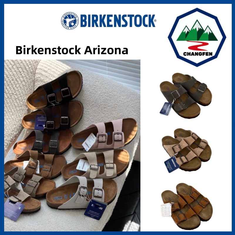 ของแท้ 100%🔥Birkenstock Arizona Black Grey Brown Sand Color หนังนิ่ม รุ่นแคบ รองเท้าแตะครึ่งห่อ