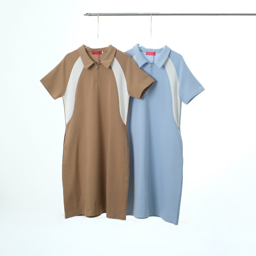 Lawyer Store |[5331854] ชุดเดรสคอปก แขนสั้น แต่งแถบข้าง ผ้าSupersoft เนื้อผ้าหนาอยู่ทรง ดีไซน์เรียบง่ายและดูหรูหรา
