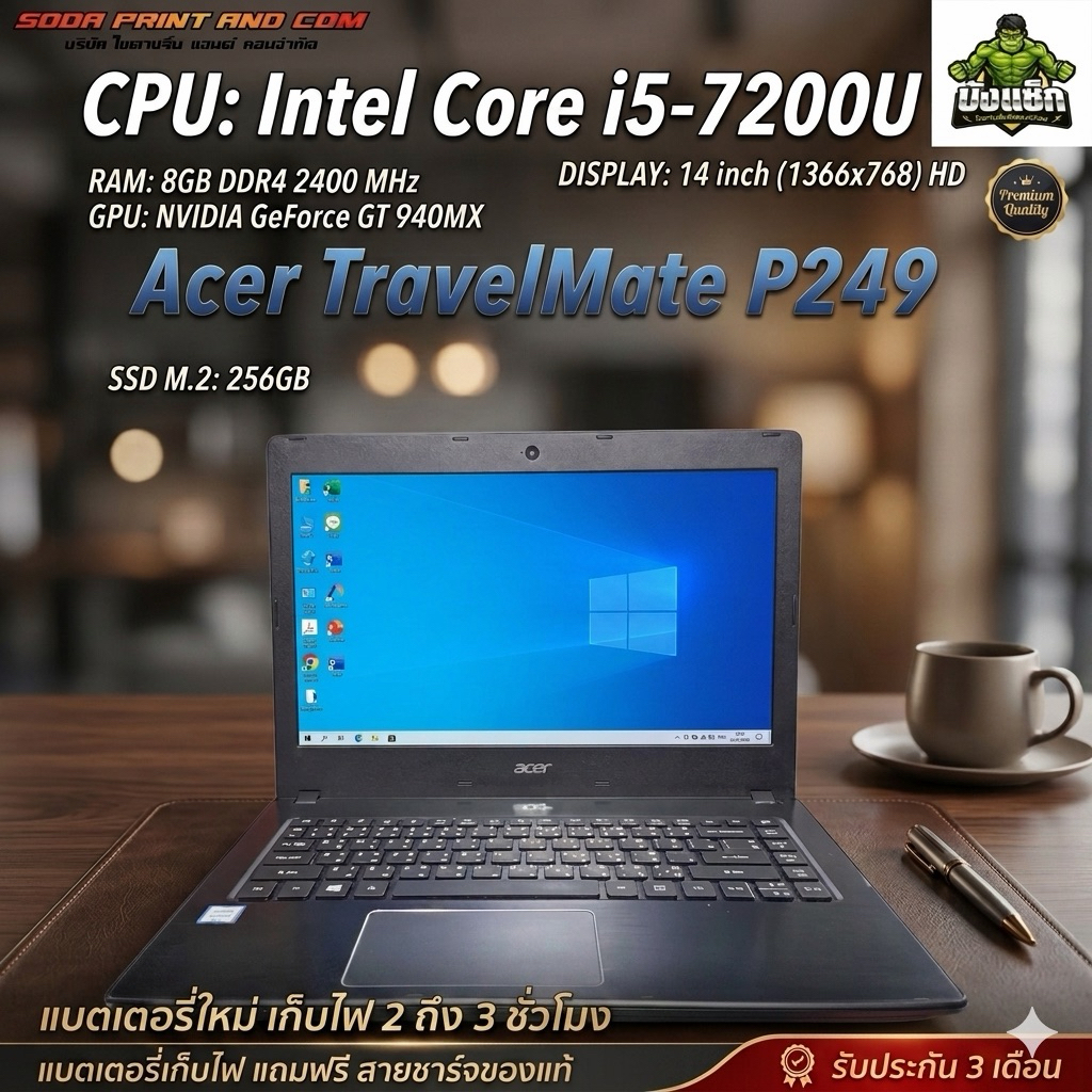 Notebook Acer TravelMate P249 CPU Intel Core i5-7200U RAM 8GB SSD M.2 256GB การ์ดจอแยกNVIDIA GeForce