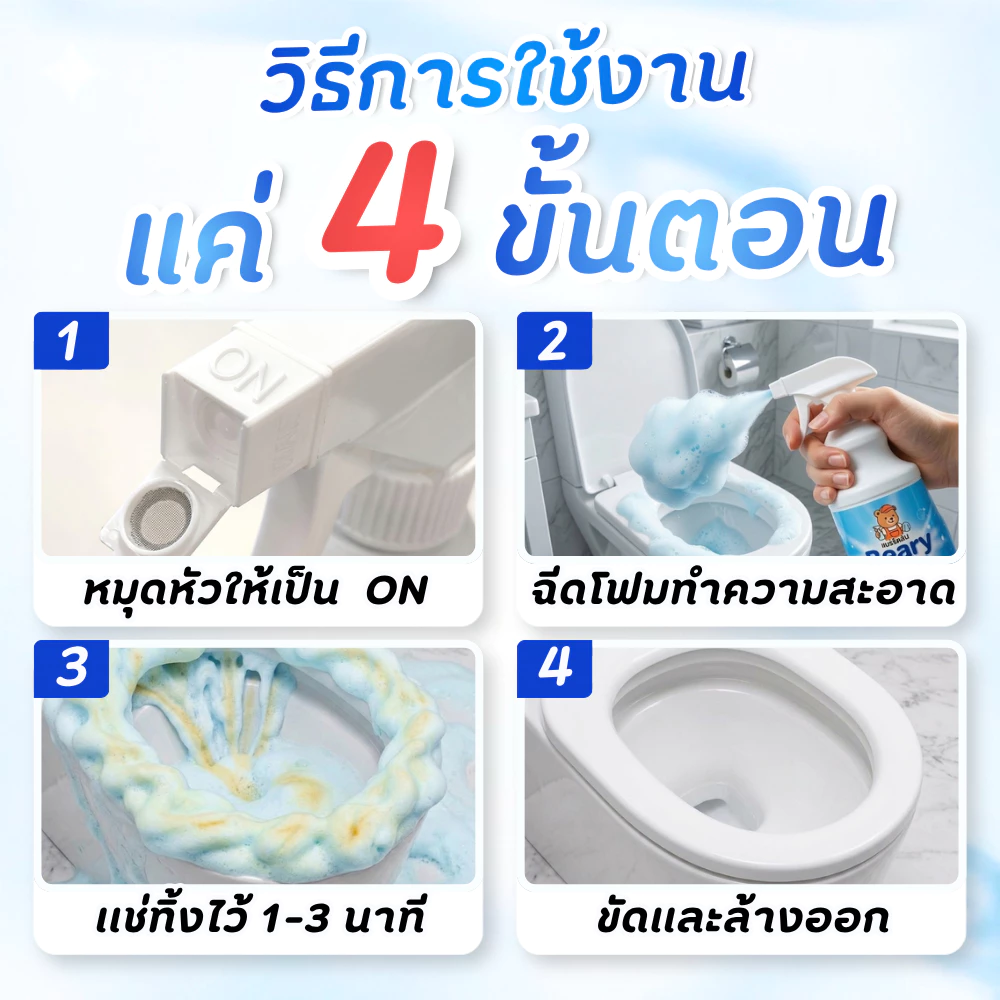 น้ำยาล้างห้องน้ำ สูตรแรง ขจัดคราบฝังลึก คราบเหลือง หินปูน ฆ่าเชื้อ กลิ่นหอม หัวฉีด2in1 เห็นผลทันที thumbnail 8