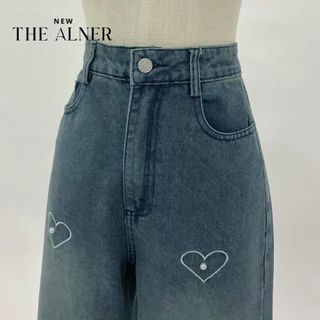 Thealner-AN467 (เซตเสื้อขาวแขนตุ๊กตากระดุมหน้ากางเกงยีนส์ปักหัวใจ)