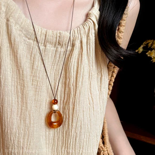 สร้อยคอ necklace จี้ ลายฉลุเรขาคณิต ins สไตล์วินเทจ สีน้ำตาล สไตล์เกาหลี สีอำพัน จากเพรชอะคริลิค สไตล์ย้อนยุคชาติพันธุ์