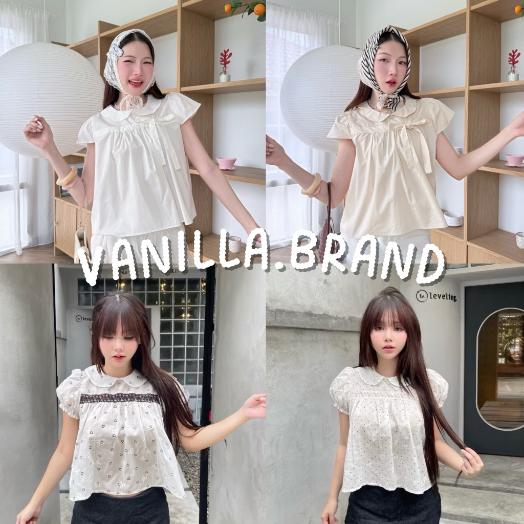เสื้อคอบัว แขนตุ๊กตาชายระบาย -knttm / VB0545
