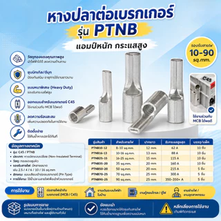 หางปลาเสียบ หางหนู หางปลาเข็มเปลือย Pin Terminal PTN16-13 PTN25-15 PTN35-20 PTN50-20 PTN70-25 5/10ชิ้น