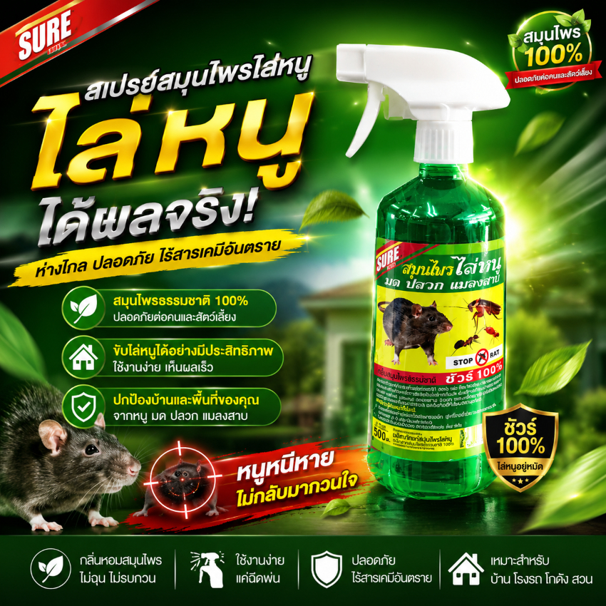 สเปรย์ไล่หนู มด สมุนไพร (W HEBS)แมลงสาบ น้ำยาไล่หนู นกพิราบ475/ 2000 มล (1ขวด)