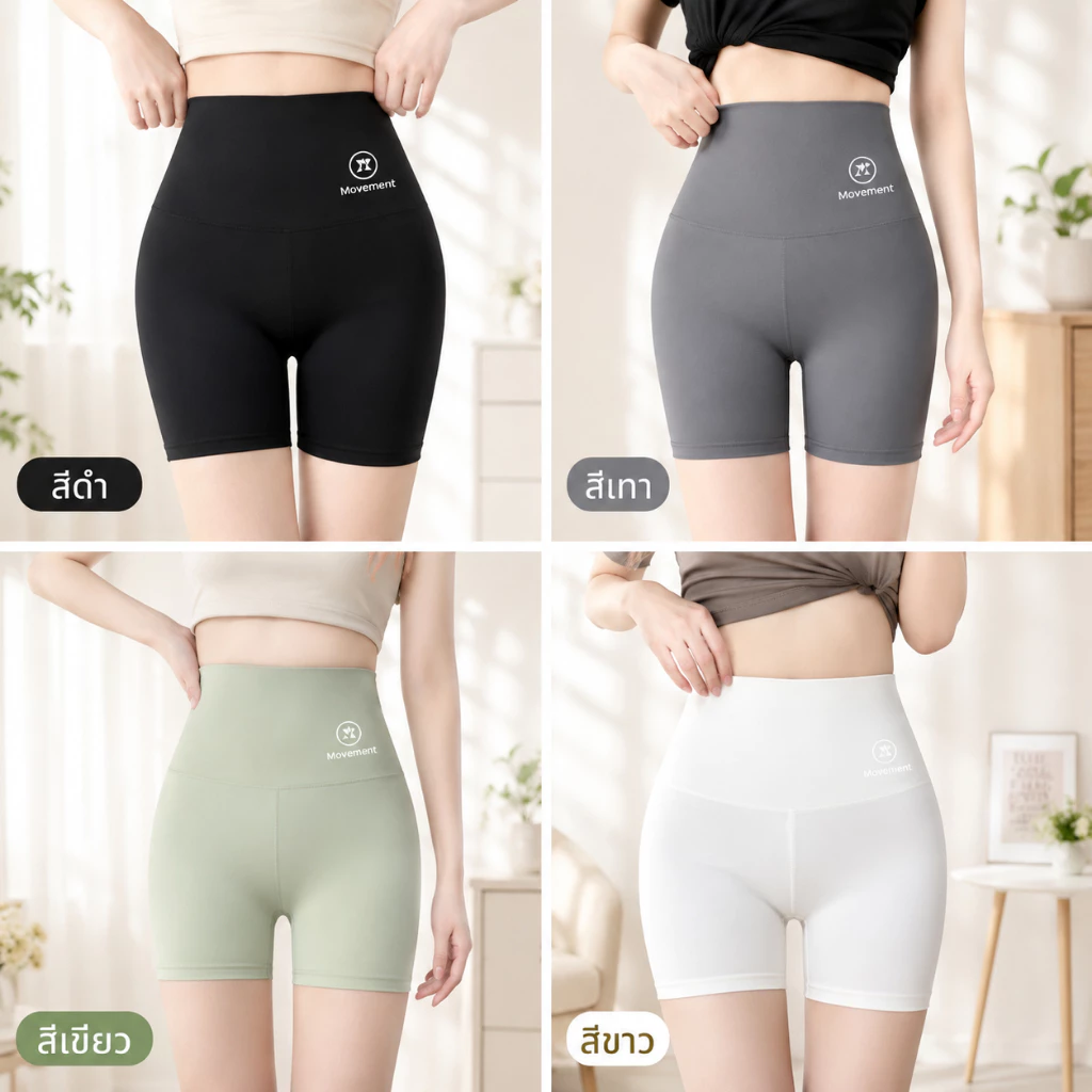 กางเกงขาสั้นเอวสูง รองรับทุกสรีระ ผ้ายืดหยุ่นสูง ใส่กระชับ สบาย เคลื่อนไหวได้คล่อง เนื้อผ้ายืดหยุ่นดี กระชับสบาย