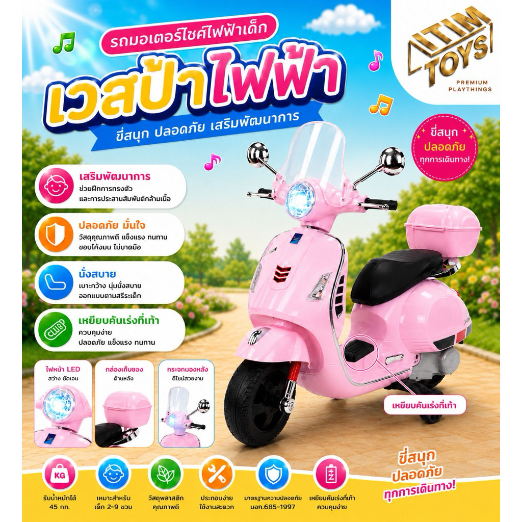 🔥โปรเดือด🔥Itimtoys รถแบตเตอรี่เด็ก เวสป้า รุ่นใหม่ล่าสุด สุดคลาสสิค รถมอไซต์เวสป้า รถไฟฟ้าเด็ก รุ่น AM-121
