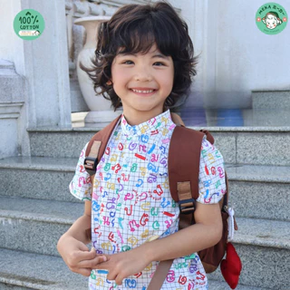 [พร้อมส่ง🇹🇭] เสื้อเด็กชาย คอจีน ลาย ก.เอ๋ย ก.ไก่ [18M-14Y] ชุดไทยเด็ก ผ้า𝘾𝙤𝙩𝙩𝙤𝙣 𝟭𝟬𝟬% เกรดพรีเมียม