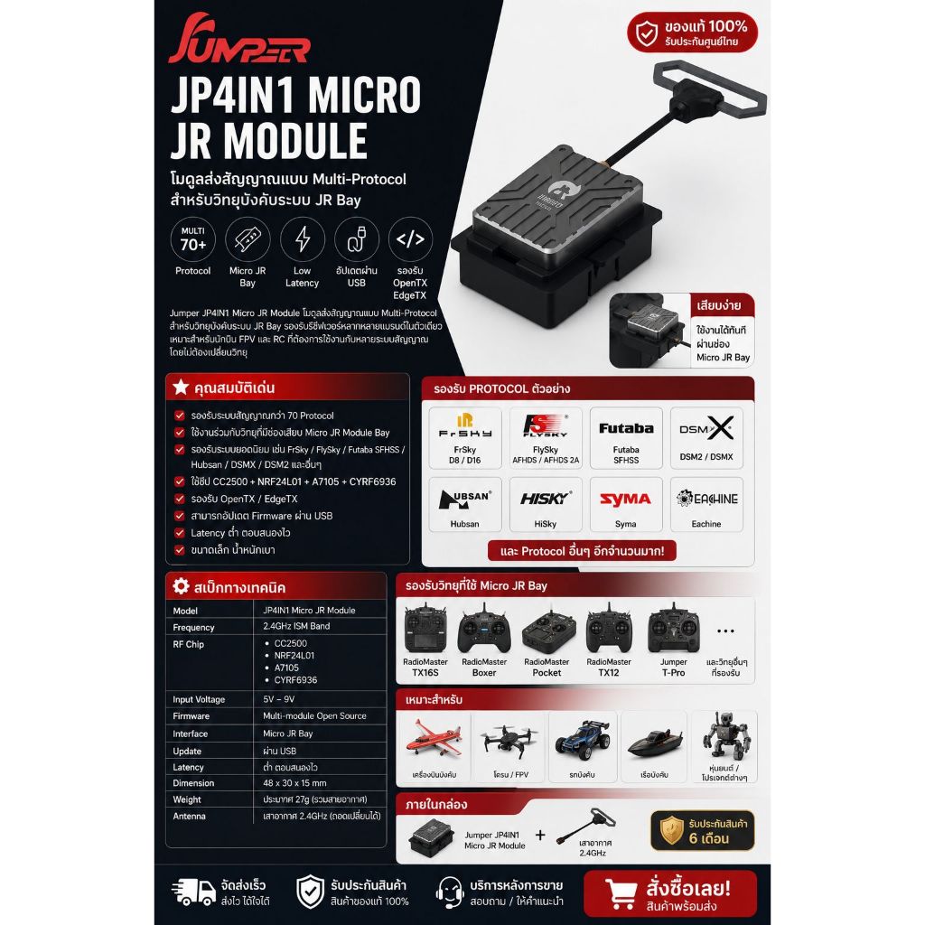 [โมดูล] Jumper JP4IN1 Micro JR Multi-Protocol Module 2.4GHz รองรับ FrSky FlySky DSMX Futaba