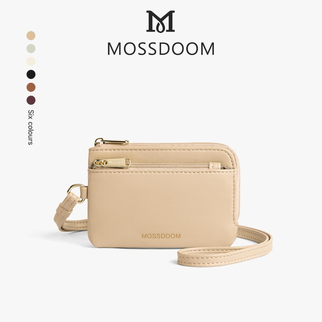 MOSSDOOM Vivia Card Holder กระเป๋าสตางค์พร้อมสายคล้องคอ ขนาดกะทัดรัด หนัง PU อะไหล่ทอง ดูเรียบหรู