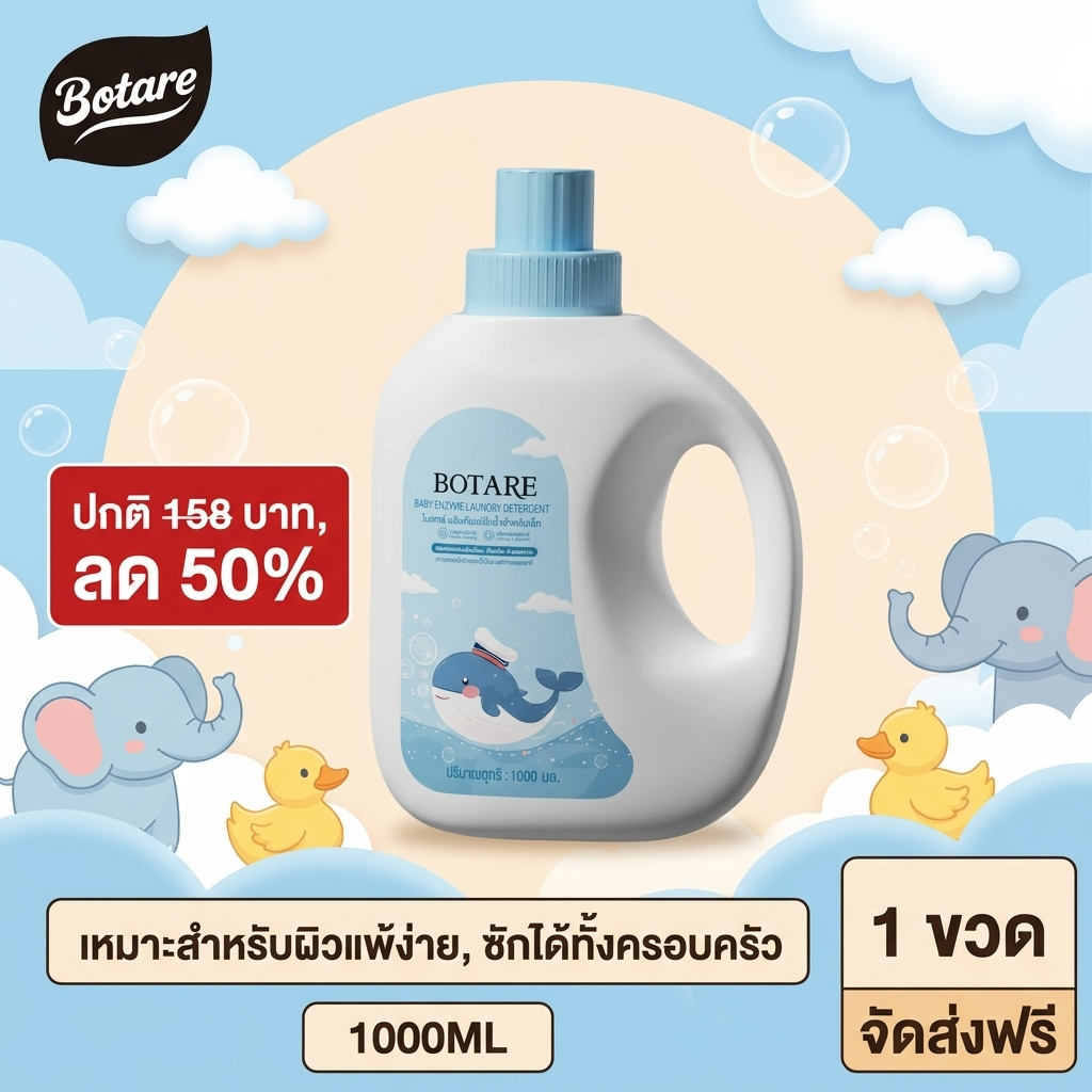 【1000ml】Botare น้ำยาซักผ้าเด็ก ขจัดคราบ 6 ประเภท (นม อาหาร เลือด อุจจาระ) ซักง่ายแม้ซักมือ ผ้านุ่ม ไม่ระคายเคือง