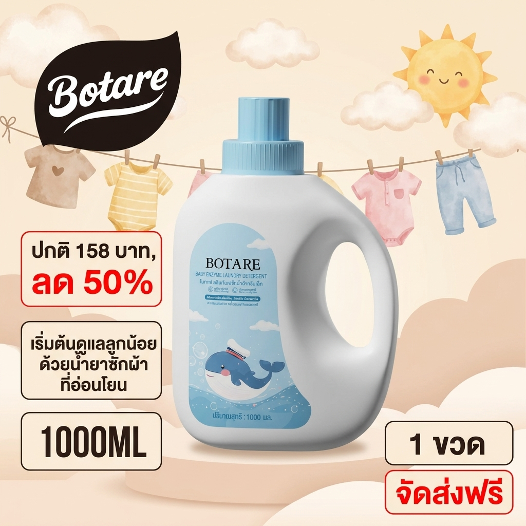 【4000ml】Botare น้ำยาซักผ้าเด็ก ปรับสภาพผ้านุ่ม คงความนุ่มของผ้าฝ้าย ลดไฟฟ้าสถิต ขจัดคราบอาหารเด็ก ซักง่ายไม่เสียทรง