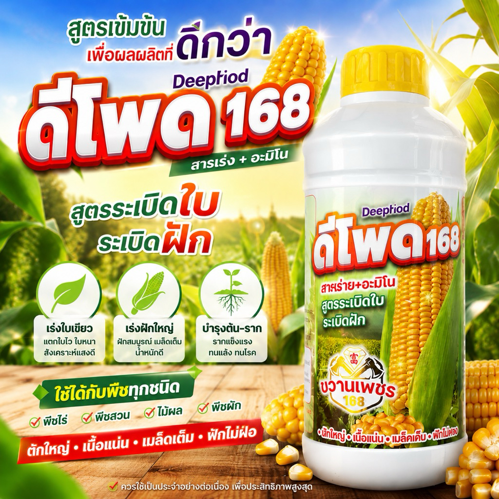 ดีโพด 1 ลิตร ฮอร์โมนเสริมสาหร่ายทะเล+อะมิโน สูตรเข้มข้น เมล็ดเต็มฝัก สำหรับข้าวโพด
