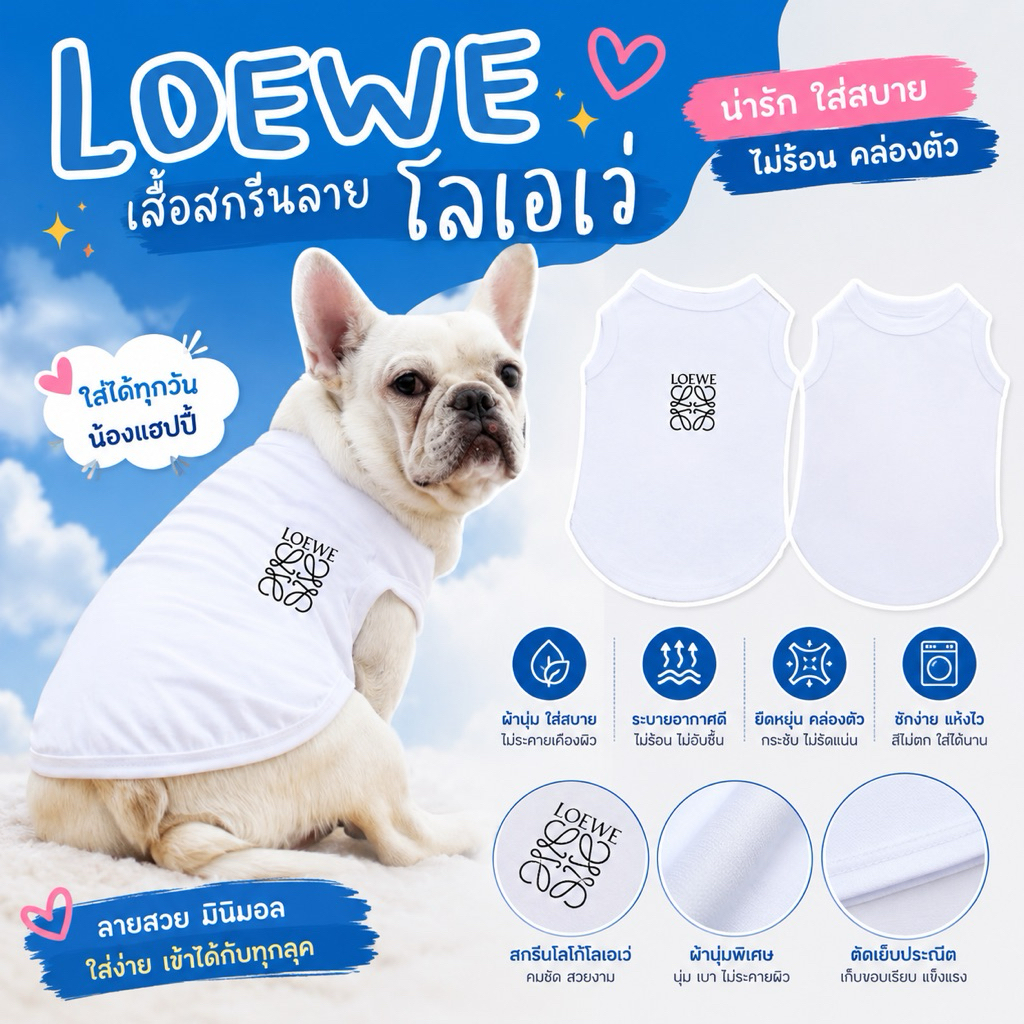 🇹🇭พร้อมส่ง🇹🇭 เสื้อหมา เสื้อแมว สกรีนลาย LOEWE (โลเอเว่) 🐶🐱 แขนกุดสีขาว เนื้อผ้าคอตตอน 100%