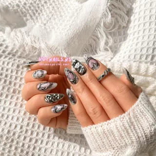 HOTNAILS.NS 🔥พร้อมส่ง ไม่ต้องรอพรีฯ🔥เล็บปลอมเจลแฮนด์เมด 100% แถมอุปกรณ์ติดเล็บฟรี | ลาย Y2K ชมพู