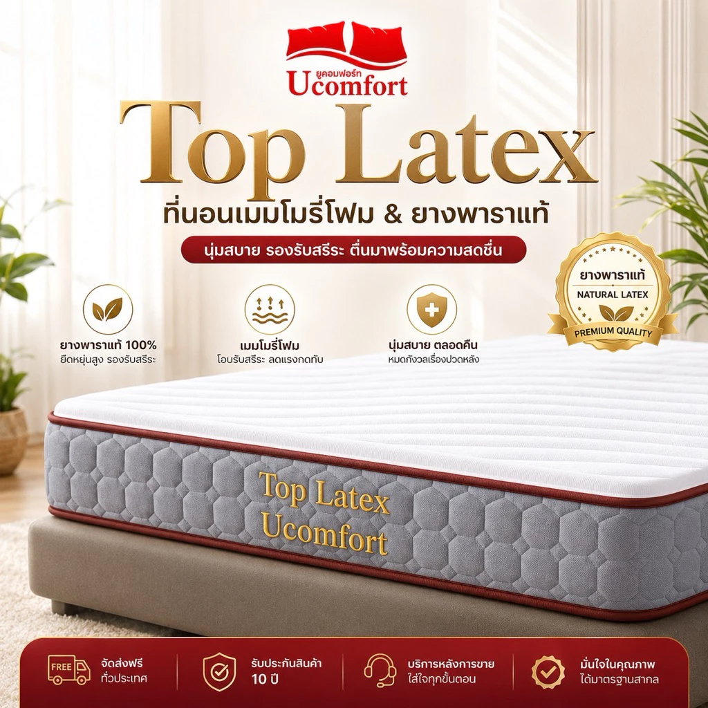 Ucomfort ที่นอนสูญญากาศ ยางพารา รุ่น TOP LATEX ส่งฟรี