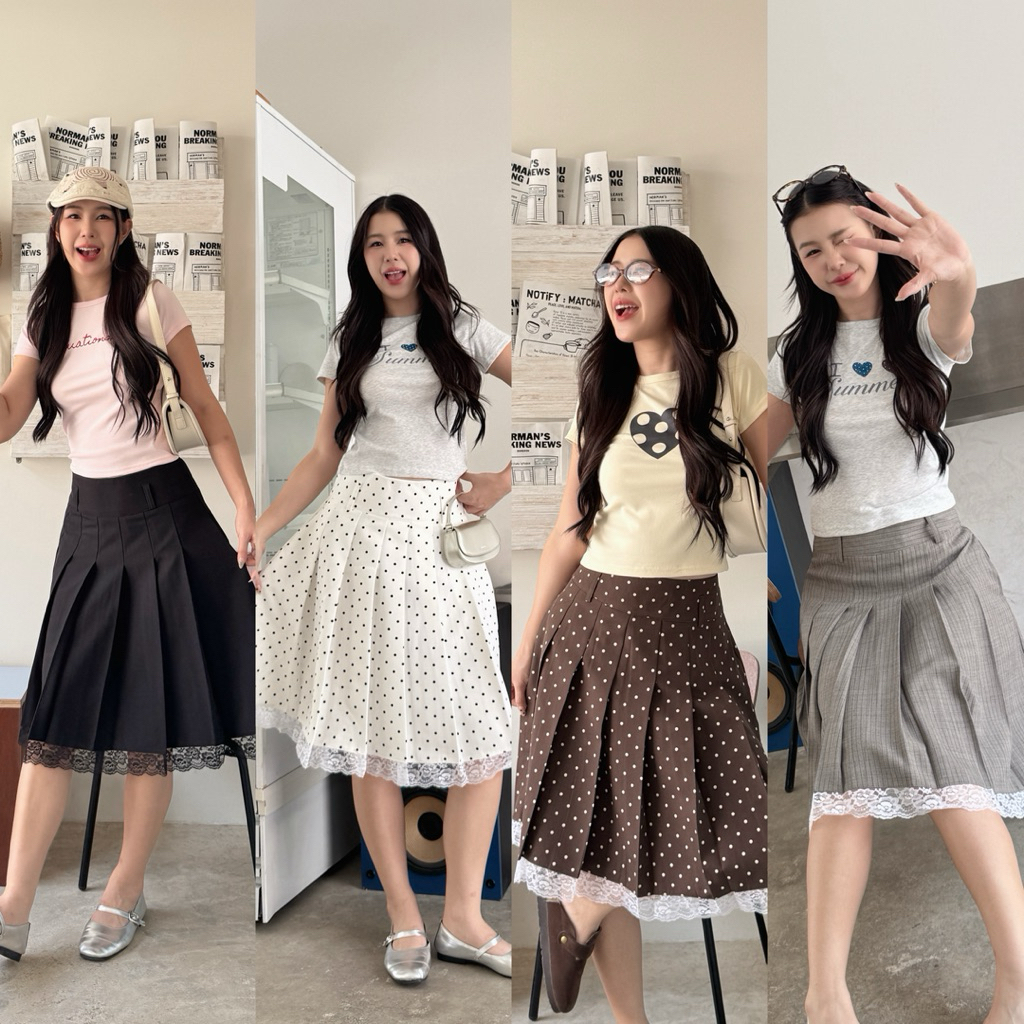 กระโปรงยาว Y2K ดีเทลซิปข้าง แต่งปลายลูกไม้🧸☁️🧵🥧