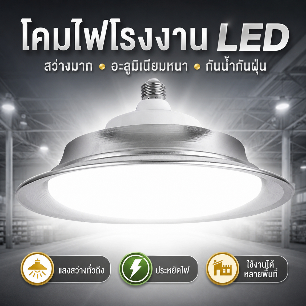 โคมไฟโรงงาน LED กันน้ำ IP68 โคมไฟอุตสาหกรรม แสงสว่างสูง ประหยัดไฟ สำหรับโกดัง โรงงาน คลังสินค้า ฟาร์ม ตลาด