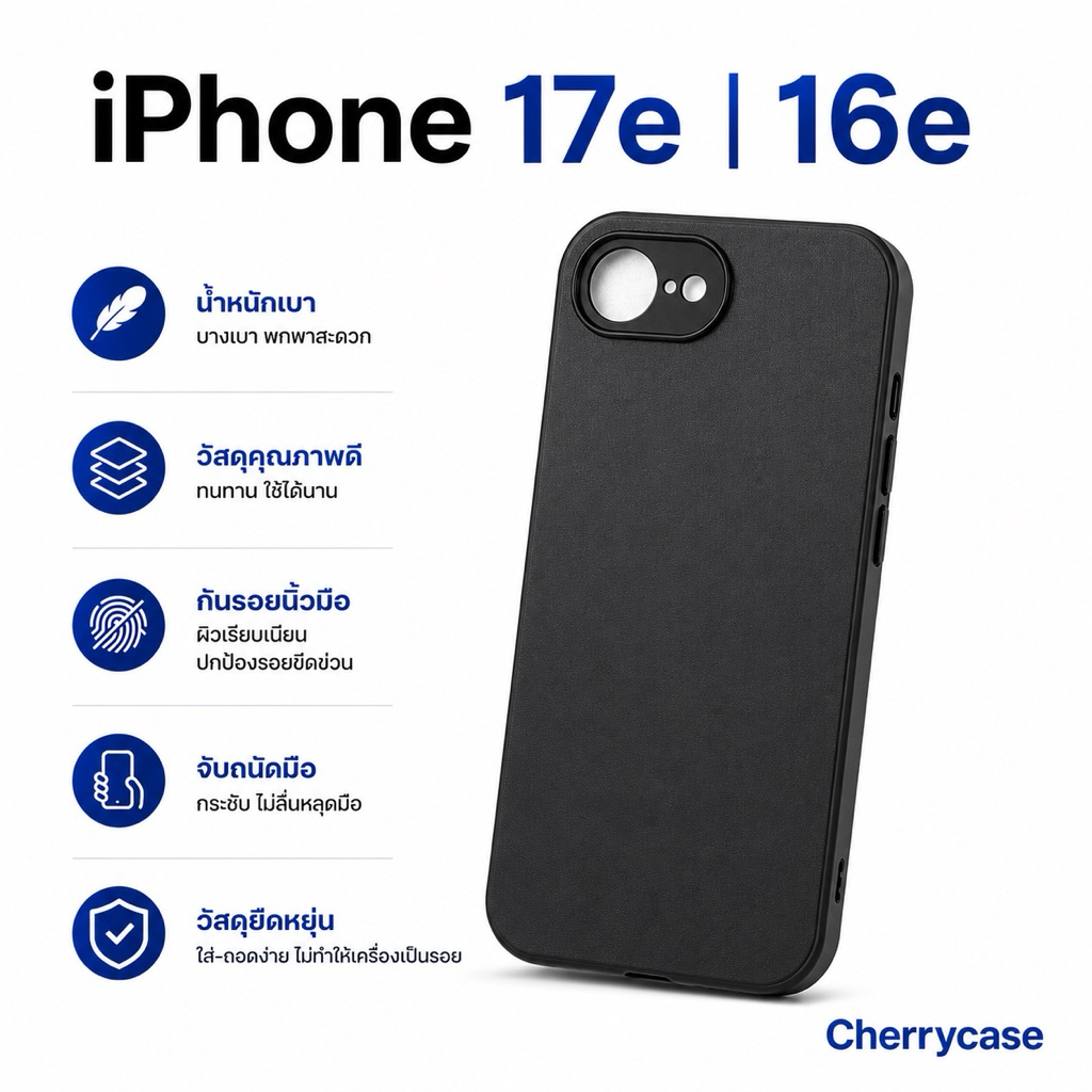 เคสนิ่ม สำหรับ iPhone 17e | 16e สีดำกันรอย กันกล้อง สไลด์ดูภาพจริงด้านใน