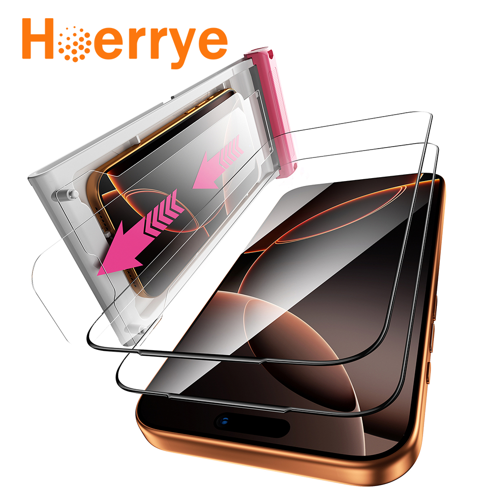 Hoerrye ฟิล์มกระจก 2pcs for iPhone 17ProMax 18ProMax ติดตั้งง่าย กันรอย ไอโฟน 16 ProMax 14 13 Plus 12 11 แบบเต็มจอ ฟิล์ม