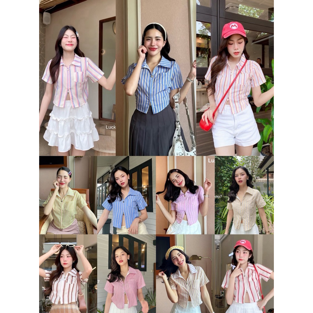BY IRA Minimall T-Shirt เชิ้ตคอปกแขนสั้น ชายโค้งติดซิปหน้า ซิปใช้งานได้ ซิป-สั้น