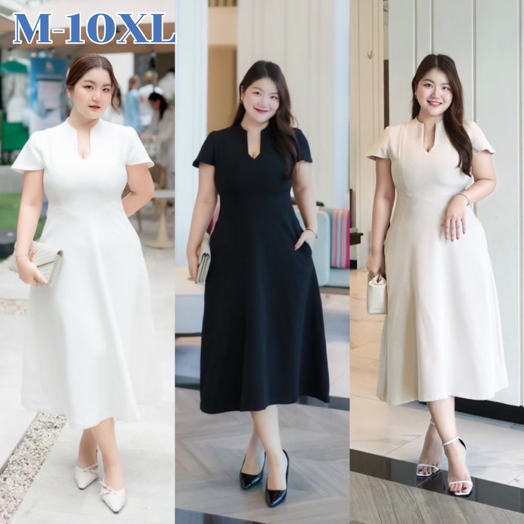 เดรส คอเรียว เอวคอด มีถึง10XL รุ่น Leeya