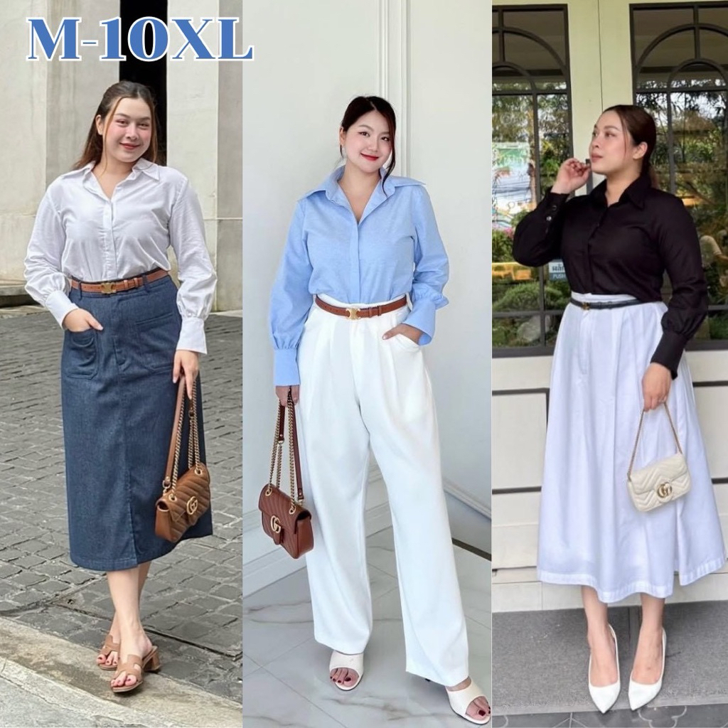 Shirt เก็บเอว พรางหุ่น สาวอวบใส่แล้วผอม ไซซ์ M-10XL  รุ่น Honey Shirt