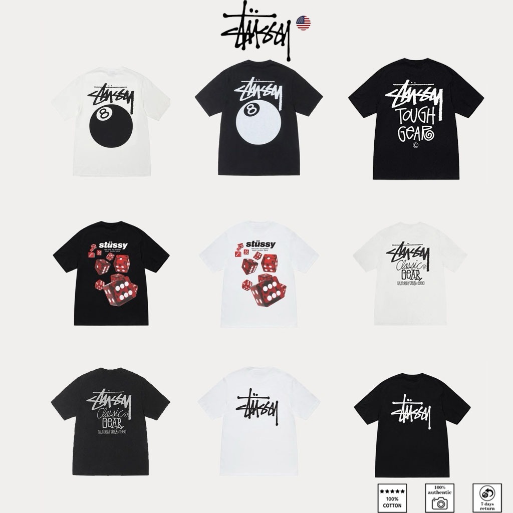 จัดส่งทันที!! 🇺🇸 Stussy แท้ T-shirt Fuzzy Dice SS Tee US พร้อมส่ง Lady Oversize สไตล์คู่รัก