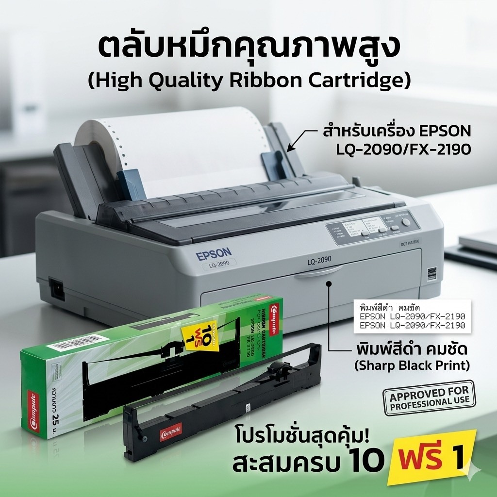 EPSON LQ2090 S015586 ตลับหมึกพิมพ์ Epson LQ-2090 FX-2190 LQ-2090ii 2090H Ribbon ดำเข้ม
