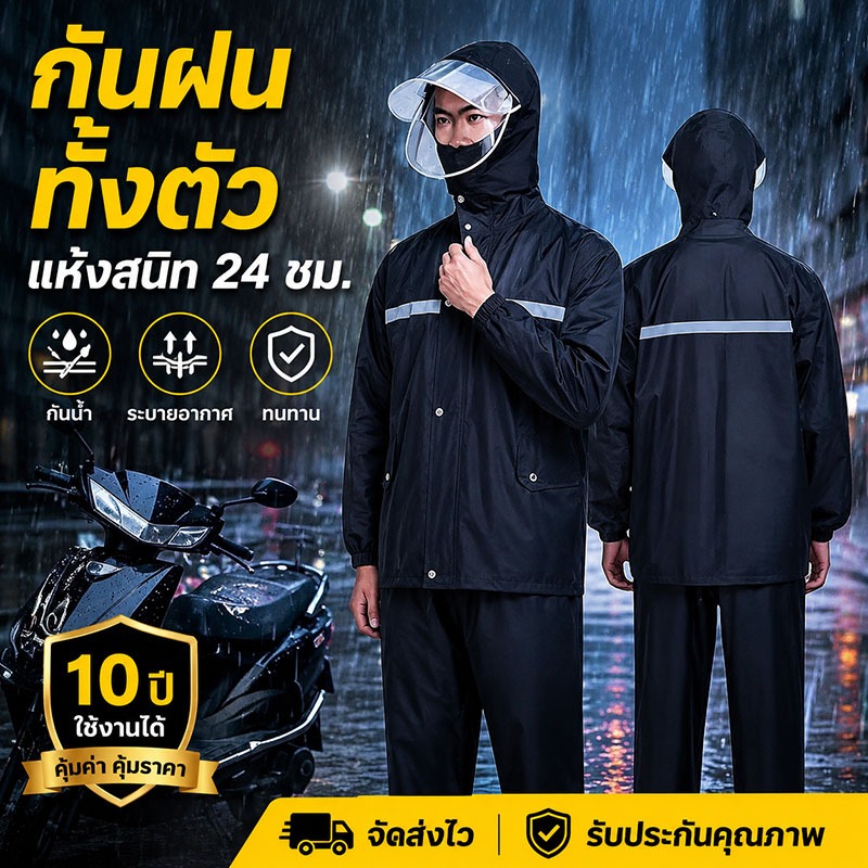 NOVA เสื้อกันฝน เสื้อคลุมฝน กันน้ำ แบบหนา พกพาง่าย น้ำหนักเบา กันลม สำหรับผู้ชาย ผู้หญิง เดินทาง ขี่