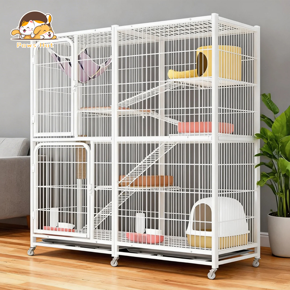 😺Paws Hut กรงขังแมว 3ชั้น กรงสัตว์เลี้ยง พื้นที่ว่างขนาดใหญ่ ประกอบง่าย ขนาดใหญ่ กรงแมวราคาถูก กรงแมวขนาดใหญ่
