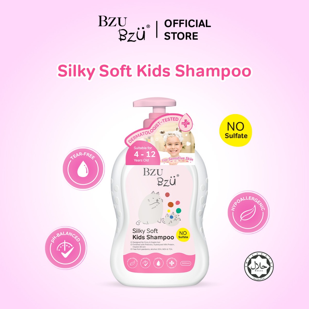 BZU BZU Silky Soft Kids Shampoo 600ml บีซู บีซู แชมพูเด็ก สูตรซิลค์กี้ ซอฟท์ สำหรับผมยาว ไม่แสบตา ผมนุ่มไม่พันกัน